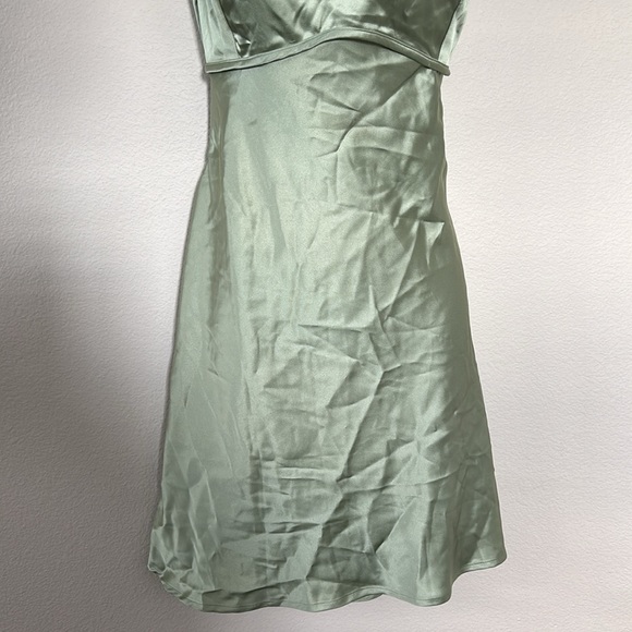 Princess Polly Clemence Sage Green Backless Tie Back Satin Mini Dress - Picture 9 of 14